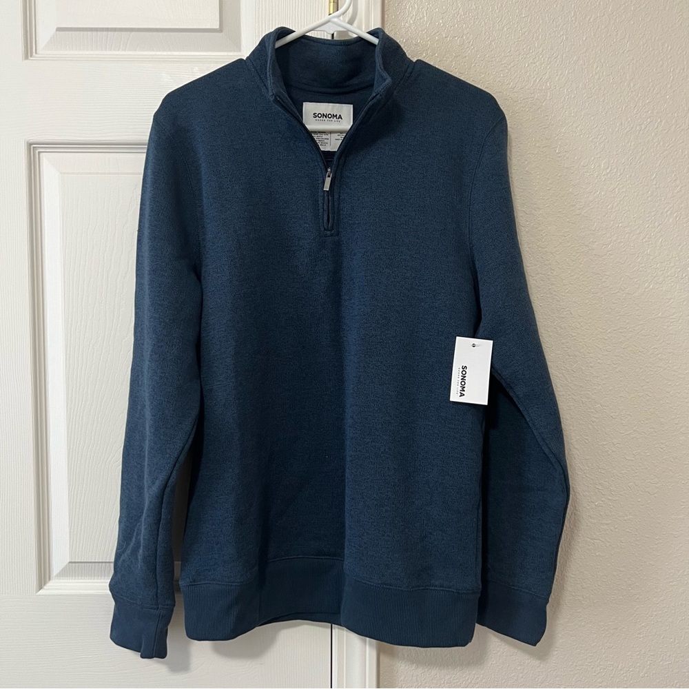 Sonoma Blue Quarter Zip Fleece Lined Classic Knit Sweater Medium NWT